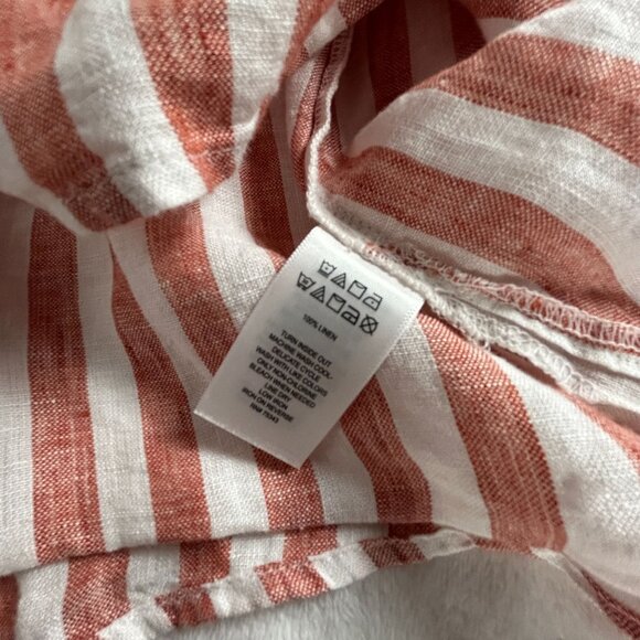Christian Siriano Womens Red White Striped 100% Linen Top XL Short Sleeve Casual - Picture 4 of 7